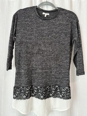 Maurices Charcoal Gray Lace-Hem Layered Tunic Top